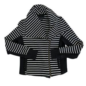 HARLOWE & GRAHAM Black and White Preppy Nautical Zip‎ Jacket Asymmetrical Sz M